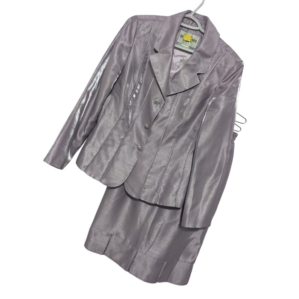 NINA MASSINI! LAVENDER PURPLE SATIN 2 PC JEWELED BUTTON SKIRT, JACKET SUIT! 10 - Picture 14 of 15
